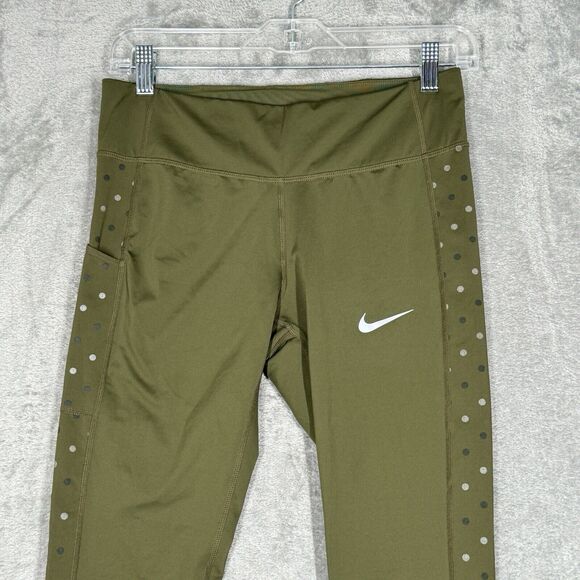 Nike Pants Womens Medium Olive Green Polka Dot Power Racer Flash Running Tights - Picture 4 of 9